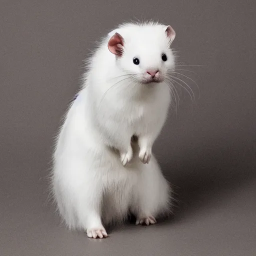 Image similar to singular animal that is white cat cross white rabbit cross white ferret, studio photography