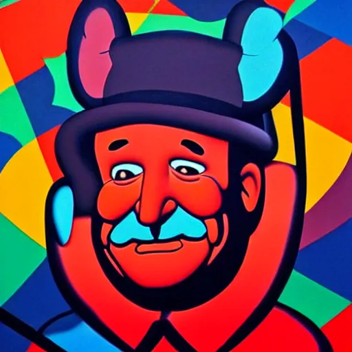 Prompt: robin williams street art mural by kaws : 1 high contrast, hard edges, matte painting, geometric shapes, masterpiece : 1