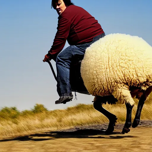 Prompt: morbidly obese keanu reeves riding a texel sheep, photo, detailed, 4 k