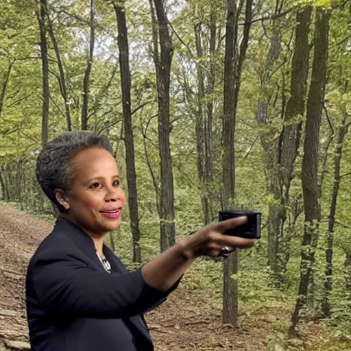 Image similar to chicago mayor lori lightfoot spotted on woodland trail cam at 2:00am