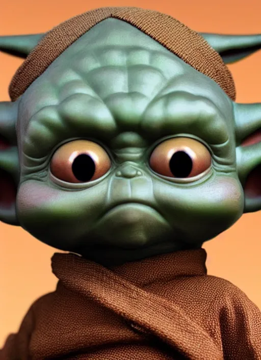 Image similar to closeup of a tin toy baby yoda, depth of field, zeiss lens, detailed, symmetrical, centered, fashion photoshoot, by nicoletta ceccoli, mark ryden, lostfish, earl nore, hyung tae, frank frazetta, breathtaking, 8 k resolution, extremely detailed, beautiful, establishing shot, artistic, hyperrealistic, octane render