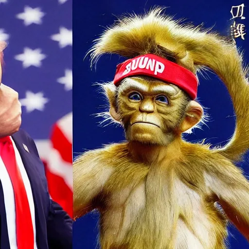Prompt: donald trump is dressing as sun wukong, cosplay of sun wukong