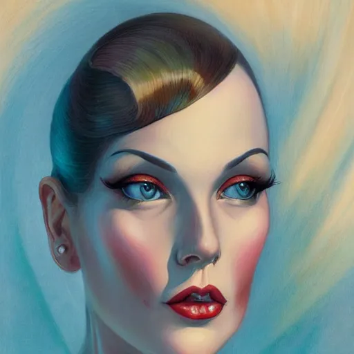 Image similar to a streamline moderne portrait in the style of anna dittmann and donato giancola and charles dulac.