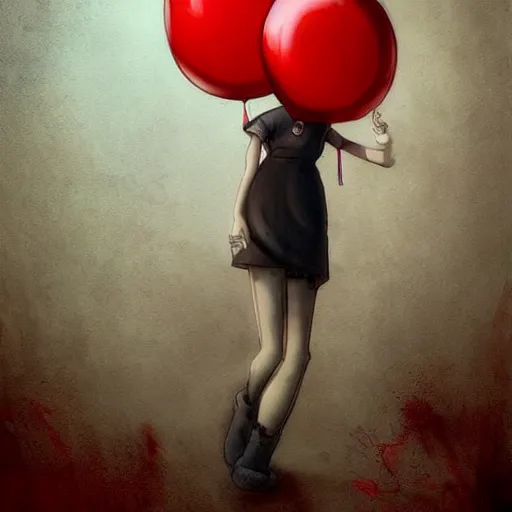 Image similar to surrealism grunge cartoon portrait sketch of millie bobby brown with a wide smile and a red balloon by - michael karcz, loony toons style, pennywise style, horror theme, detailed, elegant, intricate