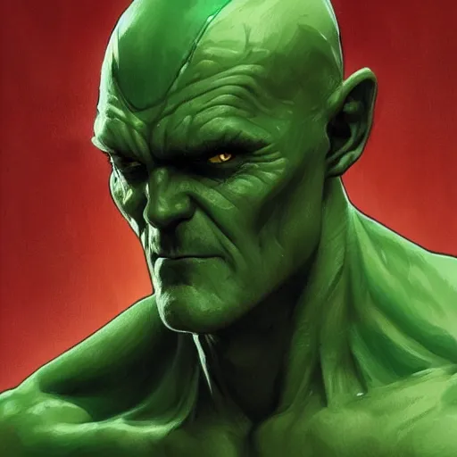 Image similar to portrait of Roy Keane as Marvel's Green Goblin, accurate, intricate, headshot, highly detailed, digital painting, artstation, concept art, sharp focus, illustration, art by artgerm and greg rutkowski and alphonse mucha