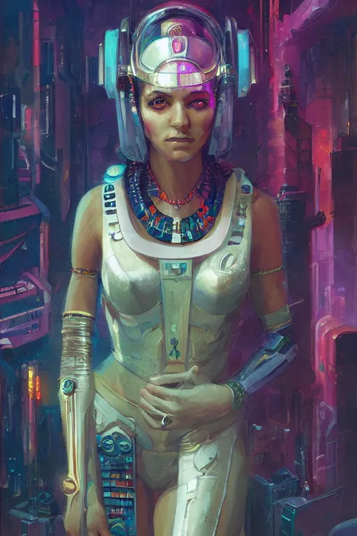 Image similar to a cyberpunk half length portrait of cleopatra, by paul lehr, jesper ejsing