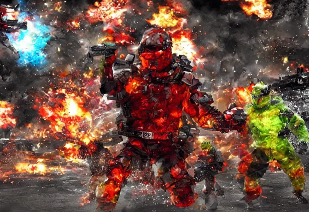 Image similar to a gummy bear in a michael bay action scene