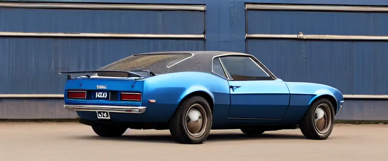 Image similar to denim blue audi camaro b 1 ( 1 9 6 9 ), establishing shot