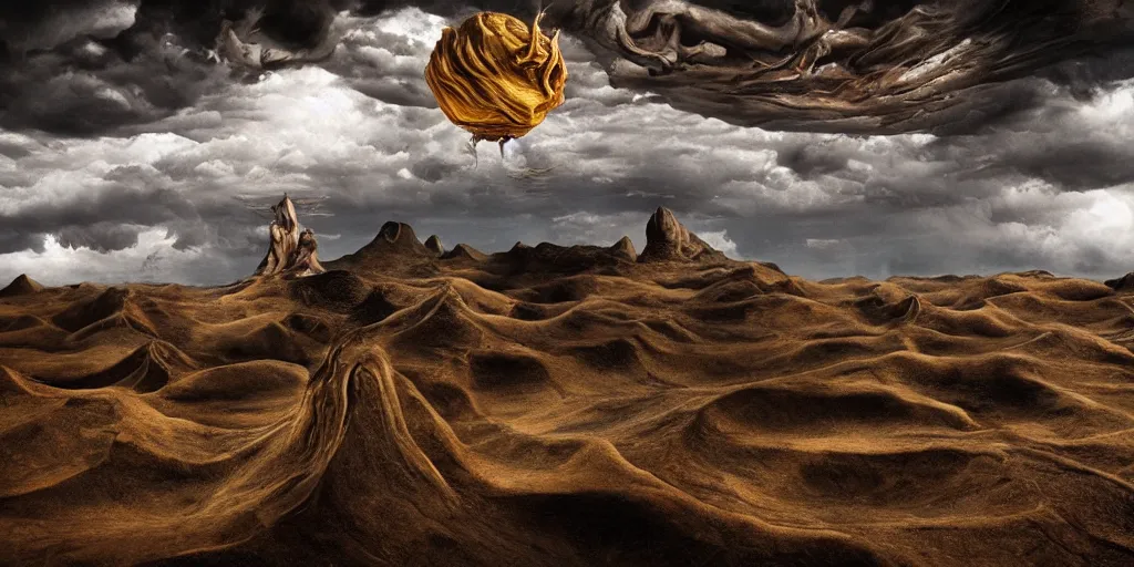 Image similar to surrealist alien landscape, realistic photography, salvador dali, 8k, hd