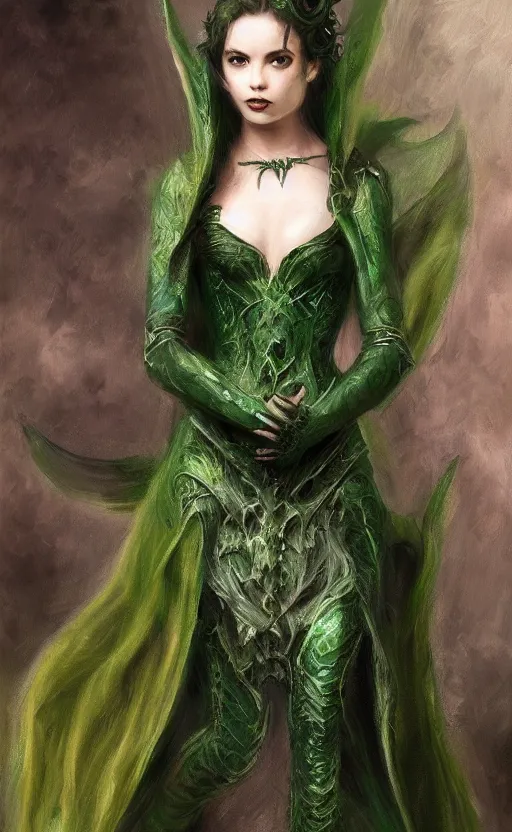 Image similar to Gothic princess in dark and green dragon armor. By Konstantin Razumov, Fractal flame, chiaroscuro, highly detailded