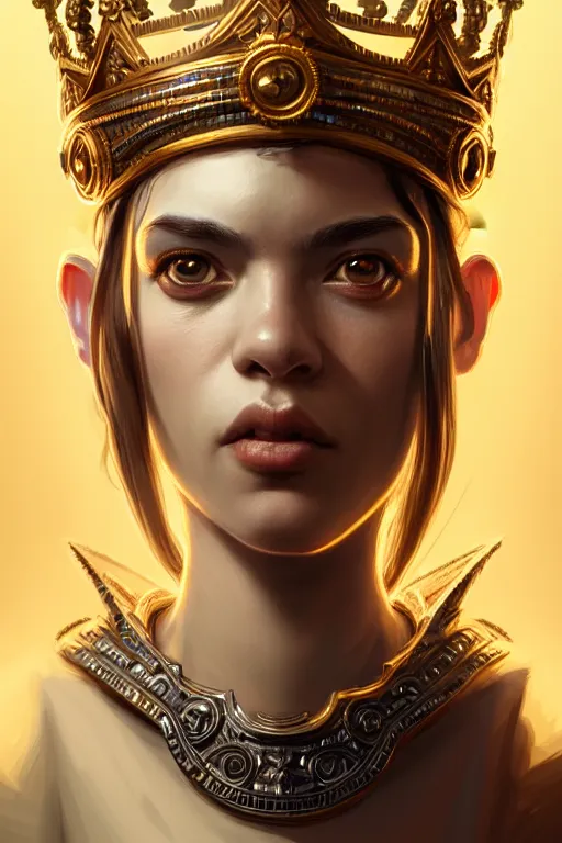 Image similar to highly detailed portrait of a minion, ornate crown, beautiful symmetrical face, glowing skin, digital painting, artstation, concept art, smooth, clear focus, illustration, greg rutkowski, artgerm, global lighting, detailed and fantasy