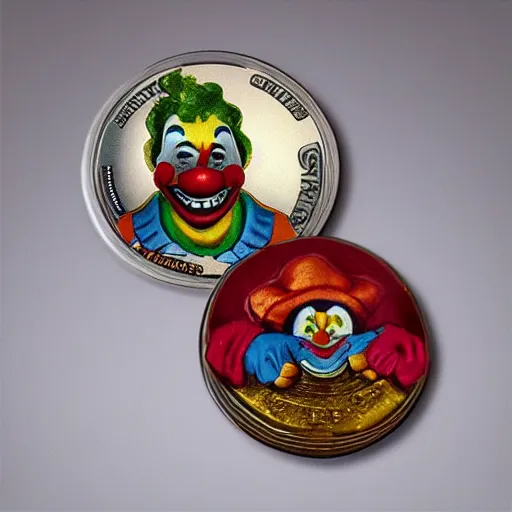 Prompt: The money of clowns coins, photo realistic, highly-detailed, award-winning