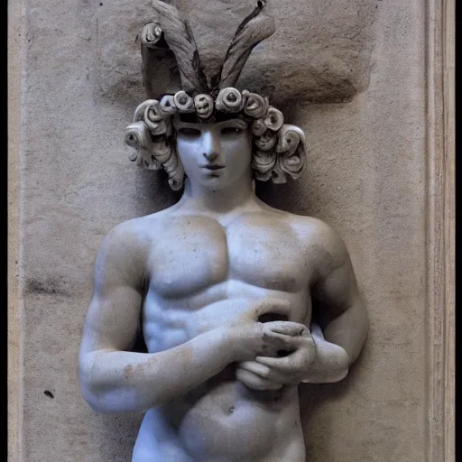 Image similar to antinous wearing venetian masquerade mask, symmetry, reflecting flower