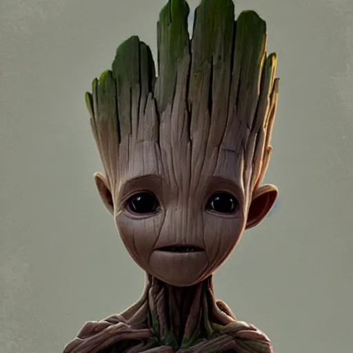 Image similar to Cute Elven baby Groot by Greg Rutkowski and Pixar, asymmetrical, Organic Painting , Matte Painting, geometric shapes, hard edges, street art, trending on the artstation, realistic:2 by Sachin Teng:4