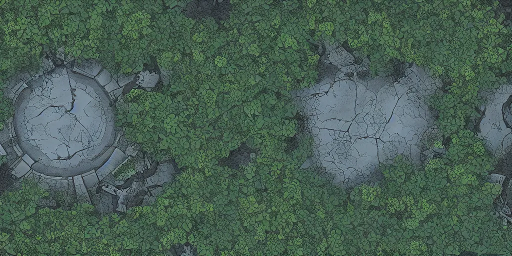 Image similar to a moonlit clearing in the woods, gridless tabletop roleplaying game map, top - down perspective, beautiful, 8 k, high quality digital art