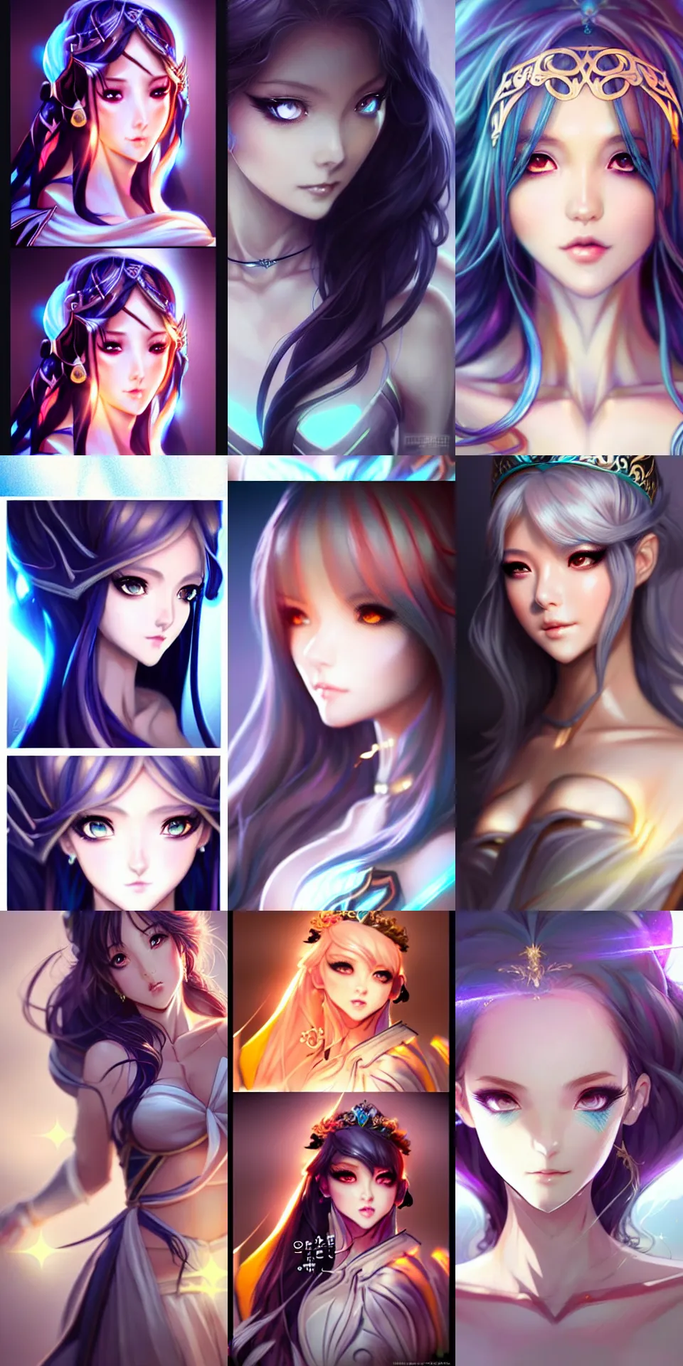 Prompt: waist - up character costume concept design of a goddess of light and shadow | | realistic anime, cute - fine - face, pretty face, realistic shaded perfect face, fine details by artgerm, wlop, rossdraws, james jean, andrei riabovitchev, bangkuart, and sakimichan, seoul, south korea, trending on artstation