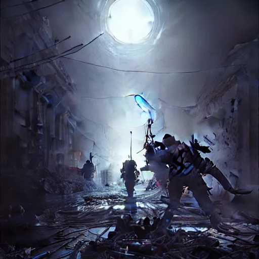 Image similar to only the dead have seen the end of war, artwork by artgerm, danger lurking in the night, fear of death, rendered in pov - ray, style of greg rutkowski and jackson pollock