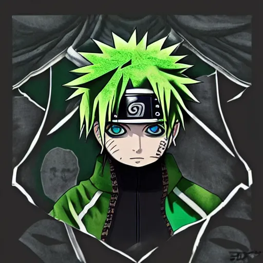 Prompt: sage naruto with random green and black japanese colors as scarlxrd album cover