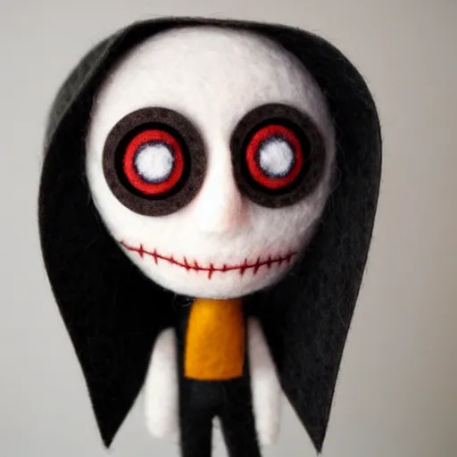 Prompt: creepy felt solo with realistic eyes