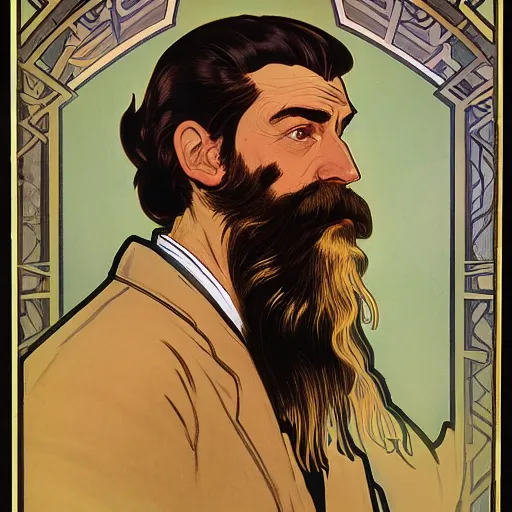 Image similar to a stylized portrait of John Brown with a long beard, stylized, volumetric light from below, hyperdetailed concept art by Bilquis Evely and Alphonse Mucha, 8k