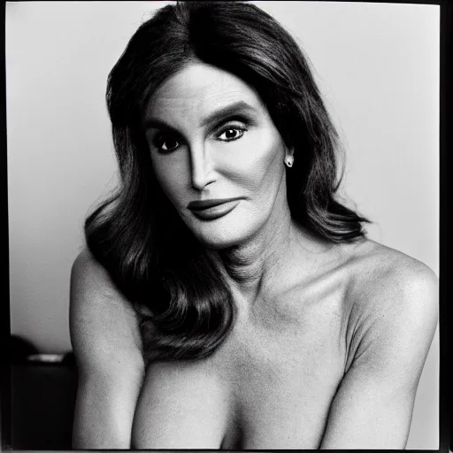 Image similar to photo of Caitlyn Jenner by Diane Arbus, black and white, high contrast, Rolleiflex, 55mm f/4 lens