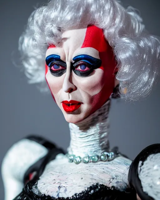 Image similar to a paper mache doll of dr. frank - n - furter, realistic, very detailed, complex, intricate, studio lighting, superres sharpening, bokeh, sigma 5 0 mm f 1. 4