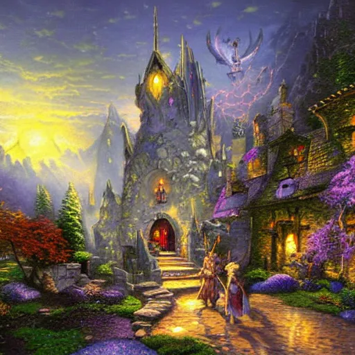 Prompt: dungeons and dragons art by thomas kinkade