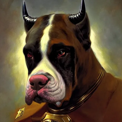 Prompt: a portrait of a bull dogman canine star trek captain. highly detailed painting by gaston bussiere, craig mullins, j. c. leyendecker, furry