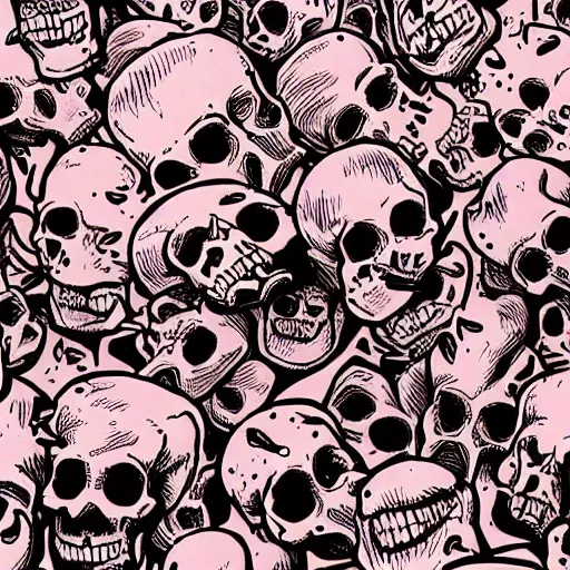 Prompt: skulls dancing along with a bunch of bones, world melting, 8 0 s science fiction, insanity