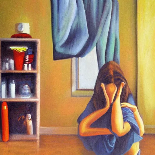 Image similar to the feeling of anxiety oil painting 1 9 9 1