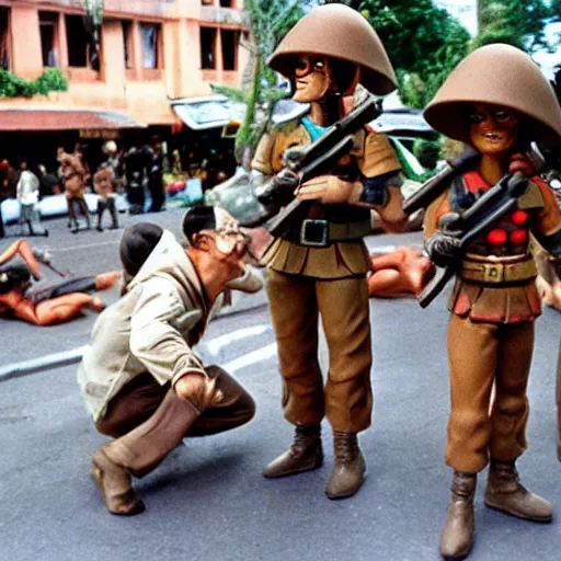 Image similar to small soldiers, 1970s Vietnam war street performers