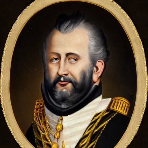 Image similar to portrait of a portuguese emperor, 1 8 0 0 s style, colored, white beard