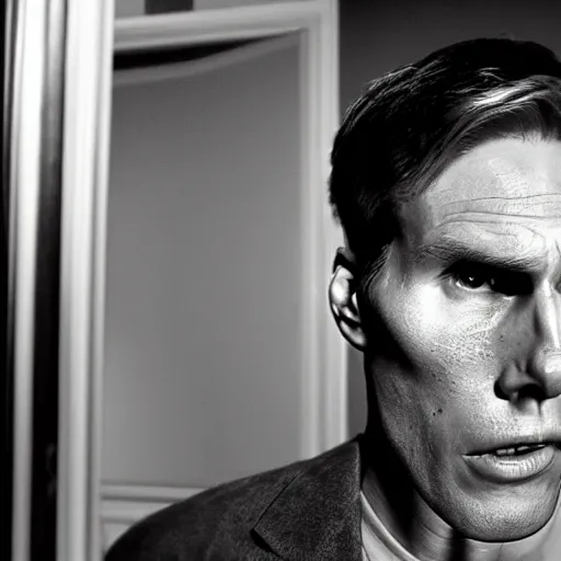 Image similar to Live Action Still of Jerma in Psycho (film), real life, hyperrealistic, ultra realistic, realistic, highly detailed, epic, HD quality, 8k resolution, body and headshot, film still