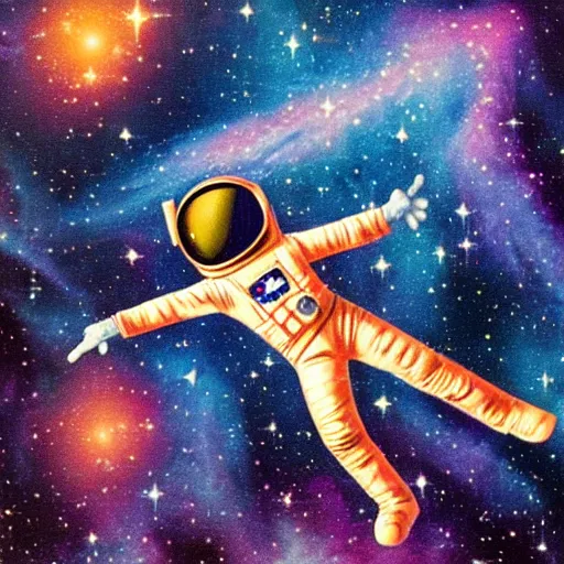 Prompt: astronaut falling on a nebula vintage 8 0 s