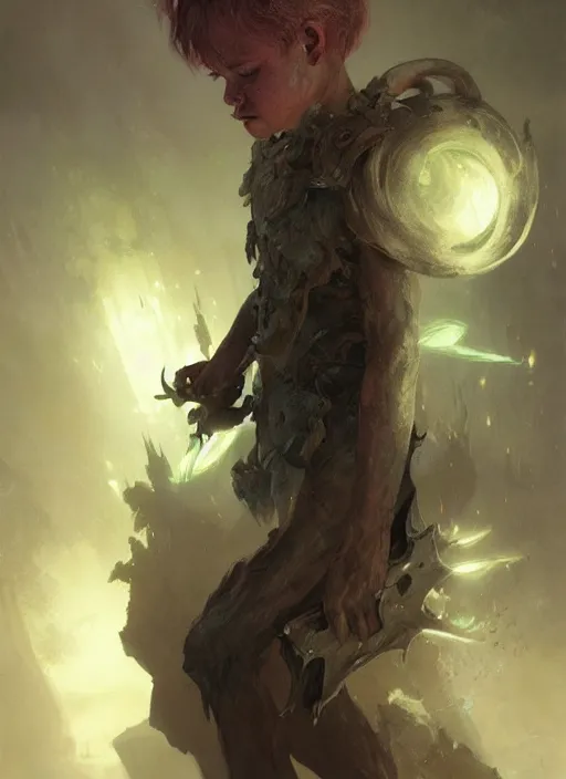 Image similar to fantasy changeling kid revealing his true nature, dim light, front game card, marvel comics, dark, intricate, highly detailed, smooth, artstation, digital illustration by ruan jia and mandy jurgens and artgerm and wayne barlowe and greg rutkowski and zdislav beksinski