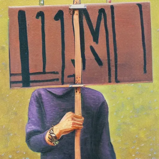 Image similar to a person holding a sign that says 1 + 1 = 3, oil painting, intricate