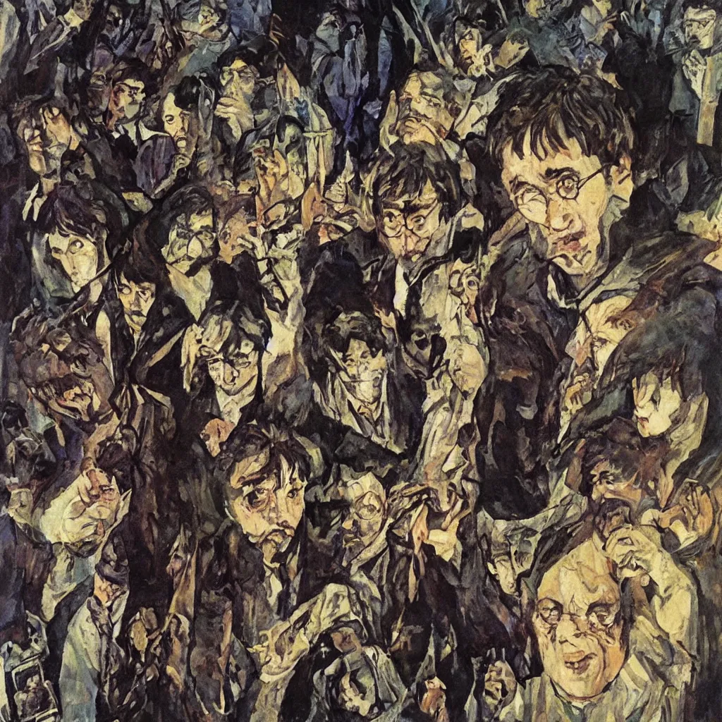 Prompt: only one Harry Potter, painting by Mikhail Vrubel