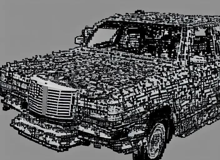 Image similar to synthesized hologram aiburning wrecked mercedes 1 2 4, pixelart, game 8 - bit monochrome gameboy!!, takato yamamoto. masterpiece. rendered in blender, ultra realistic, smooth shadows, ultra detail, high resolution, cinematic, unreal 6, 8 k