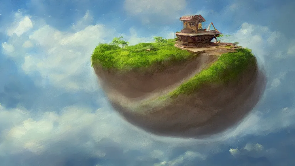 Prompt: floating island, trending on art station, oil painting, concept art