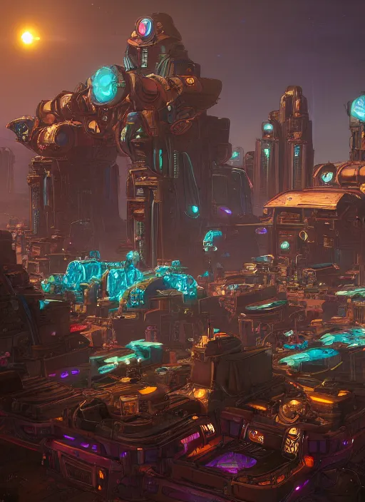 Image similar to glowwave techno civilization from borderlands 3, au naturel, hyper detailed, digital art, trending in artstation, cinematic lighting, studio quality, smooth render, unreal engine 5 rendered, octane rendered, art style by klimt and nixeu and ian sprigger and wlop and krenz cushart.