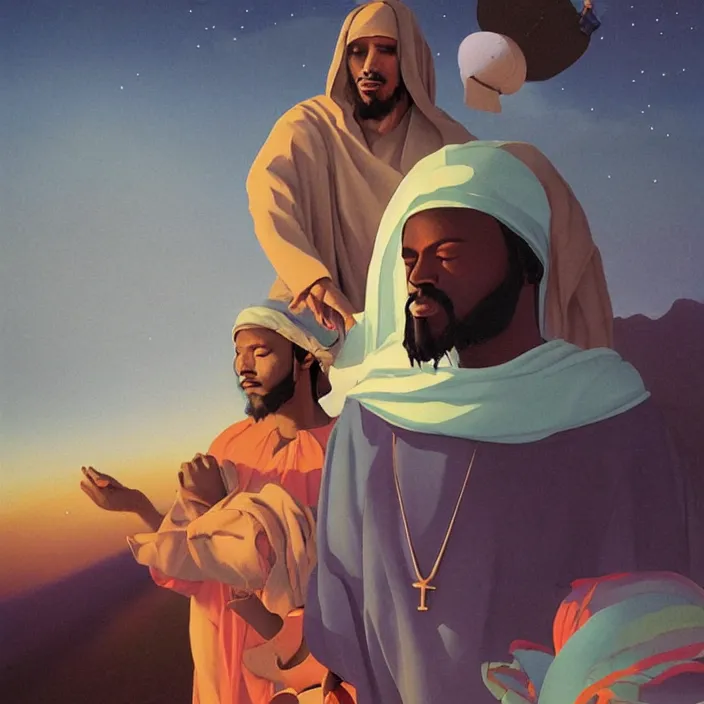 Image similar to UFO hovering over an African Jesus ,painting by Hsiao-Ron Cheng,