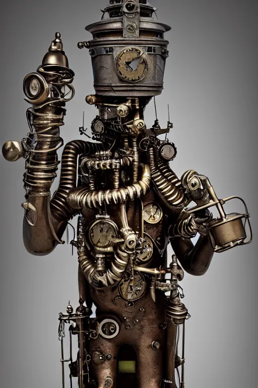 Image similar to hyper real photograph of a steampunk gogotte statue