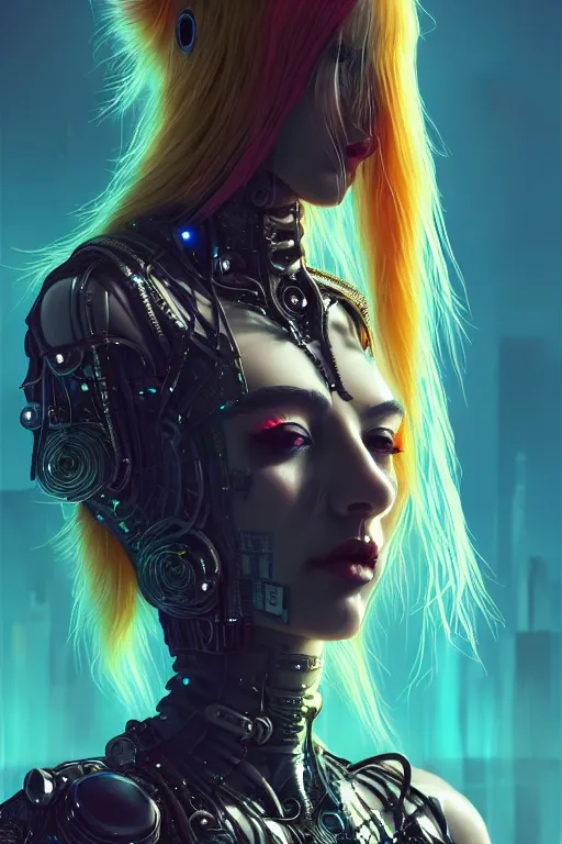 Image similar to soft lustrous raver gutter punk gothic cyborg, golden ratio, flowerpunk, details, scifi, fantasy, cyberpunk, intricate, decadent, highly detailed, digital painting, octane render, artstation, concept art, smooth, sharp focus, illustration, art by artgerm, loish, wlop