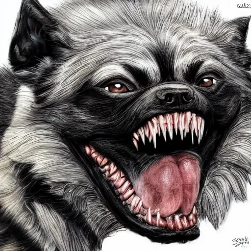 Image similar to venom dog version, ultra realistic, highly detailed, photorealism, scary, intricate detail, high res, textures, extremes, dark, twisted, black, wiry, superhero, antihero, powerful, teeth, licking tongue, dog, hair, german shepard trending on artstation