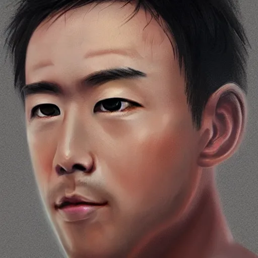 Image similar to of male portrait. creative. asian, inquisitive, sarcastic. contrary. big. high details, photorealistic. artstation trending.