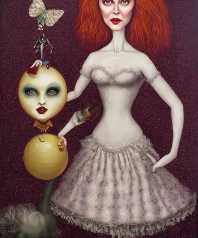 Image similar to portrait of Nicole Kidman in wonderland, lowbrow painting by Mark Ryden