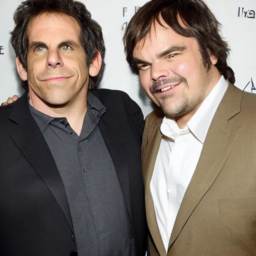 Image similar to ben stiller and jack black on an airplane, drinking champagne, crying