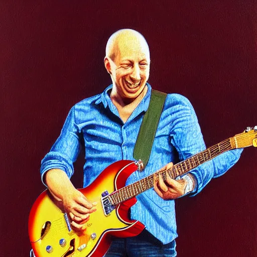 Prompt: portrait of mark knopfler, joyful, highly detailed painting by akira toriyama 8 k