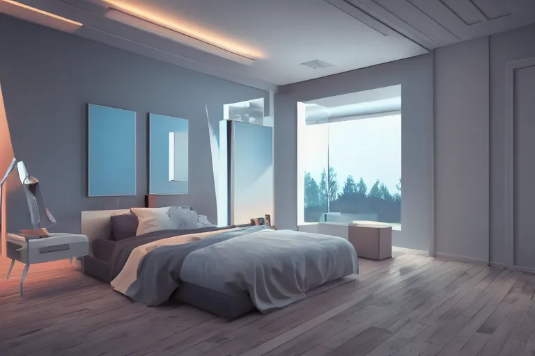 Prompt: Bedroom with a vaporware aesthetic, artistic Render, 4k