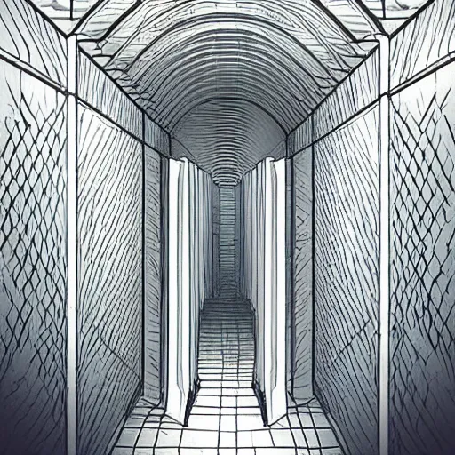 Image similar to “the inside of a huge white building with with many doors and stairs, confusing, clean geometric shapes, creepy, doors, strange dimensions, anime style, detailed background, horror anime”